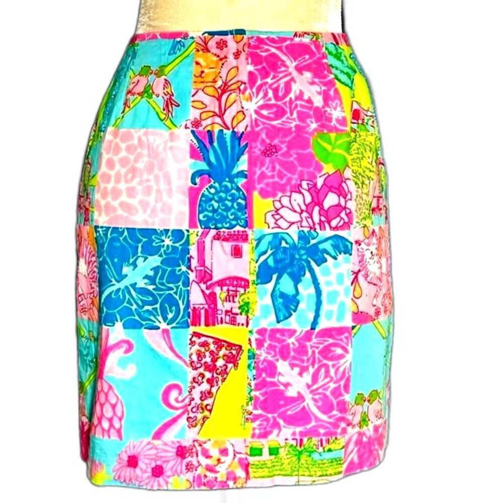 Vtg 2001 Lilly Pulitzer White Label Palm Beach Patchwork Skirt Sz 4 Made in HK